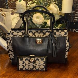 Sold#######Coach Black and Tan Tote Bag